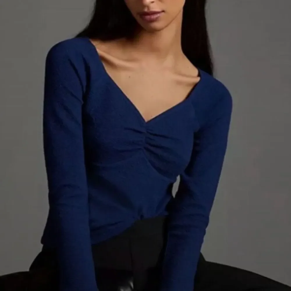 Anthropologie Maeve Navy Blue Knit Top Size XS
